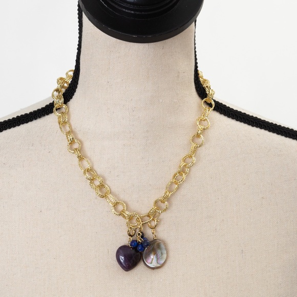 18K gold over bronze necklace with interchangeable charms by Moda Di Petrie - Picture 1 of 16